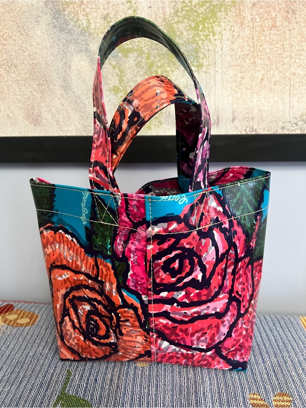Consuela Pink Floral Coated Canvas Tote Gran N Go Tote - Picture 3 of 7